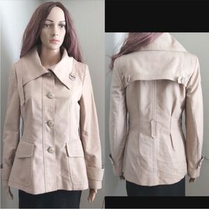 Zara Woman pea coat tan 100% cotton button down neutral